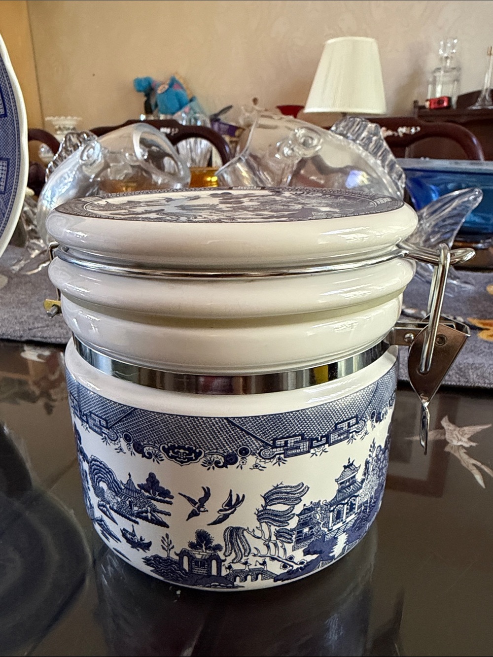 Blue Willow Ceramic Decorative Canister